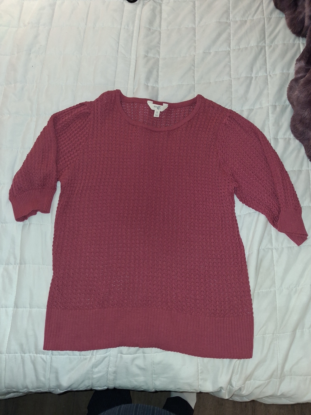 Terra & Sky Rose Textured Short-Sleeve Sweater